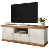 furn.design TV-Lowboard "Hemsby" in weiß Pinie und Eiche Wotan Landhaus TV Unterteil mit Komforthöhe 183 x 64 cm