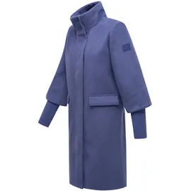 Navahoo modischer Damen Übergangsmantel in Woll-Optik Trenchcoat mit Rippstrick-Ärmeln Polarblüte 14 Blue Violet Gr. XS - XS