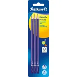 Pelikan Mehrstufige sechseckige Bleistifte 3er-Pack Violett, für den Schulgebrauch 2B/B/HB,