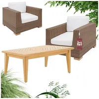 Garland Loungeset Havanna, (3-tlg), Gartenmöbel Set 2 Personen Teak Holz Polyrattan Lounge Sessel Terrasse braun