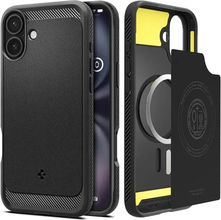 Spigen Rugged Armor MagFit Hülle für iPhone 16 Plus, kompatibel mit MagSafe-Zubehör – Mattschwarz