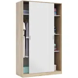 Mobimarket - Kleiderschrank 120 cm mit Zwei Schiebetüren in weiß und kanadischer Eiche,