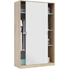 Mobimarket - Kleiderschrank 120 cm mit Zwei Schiebetüren in weiß und kanadischer Eiche,