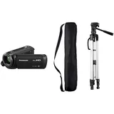 Panasonic HC-V380EG-K Full HD Camcorder (Full HD, 50x optischer Zoom, 28 mm Weitwinkel, optischer 5-Achsen Bildstabilisator Hybrid OIS+) schwarz & Amazon Basics 60-Inch Lightweight Tripod with Bag