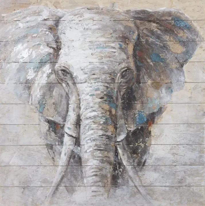 Infantil Wandbild Elefant ca. 100x100cm in Acrylfarben auf Holz