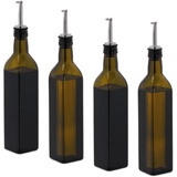 Relaxdays Ölspender Set, 4 Glasflaschen, 500 ml, Ausgießer, Olivenöl & Vinaigrette, Leere Ölflaschen, braun