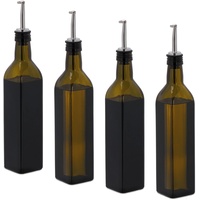 Relaxdays Ölspender Set, 4 Glasflaschen, 500 ml, Ausgießer, Olivenöl & Vinaigrette, Leere Ölflaschen, braun