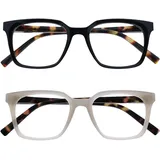 OPULIZE KOI Lesebrille 2er Pack - Große Rechteckige Brillenfassung - Schwarz-Grau - Damen, Herren - Federscharniere - RR50-17 - +2.00