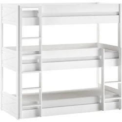 Vipack Etagenbett, (Made in Europe), mit 3 LF á 90x200 cm und Rollrost, stabil gebaut, Kiefer massiv weiß Vipack weiß + Weiß