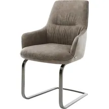 DeLife Schwingstuhl Zelia-Flex mit Armlehnen Freischwinger flach Graphit Mikrofaser Taupe Vintage Taschenfederkern