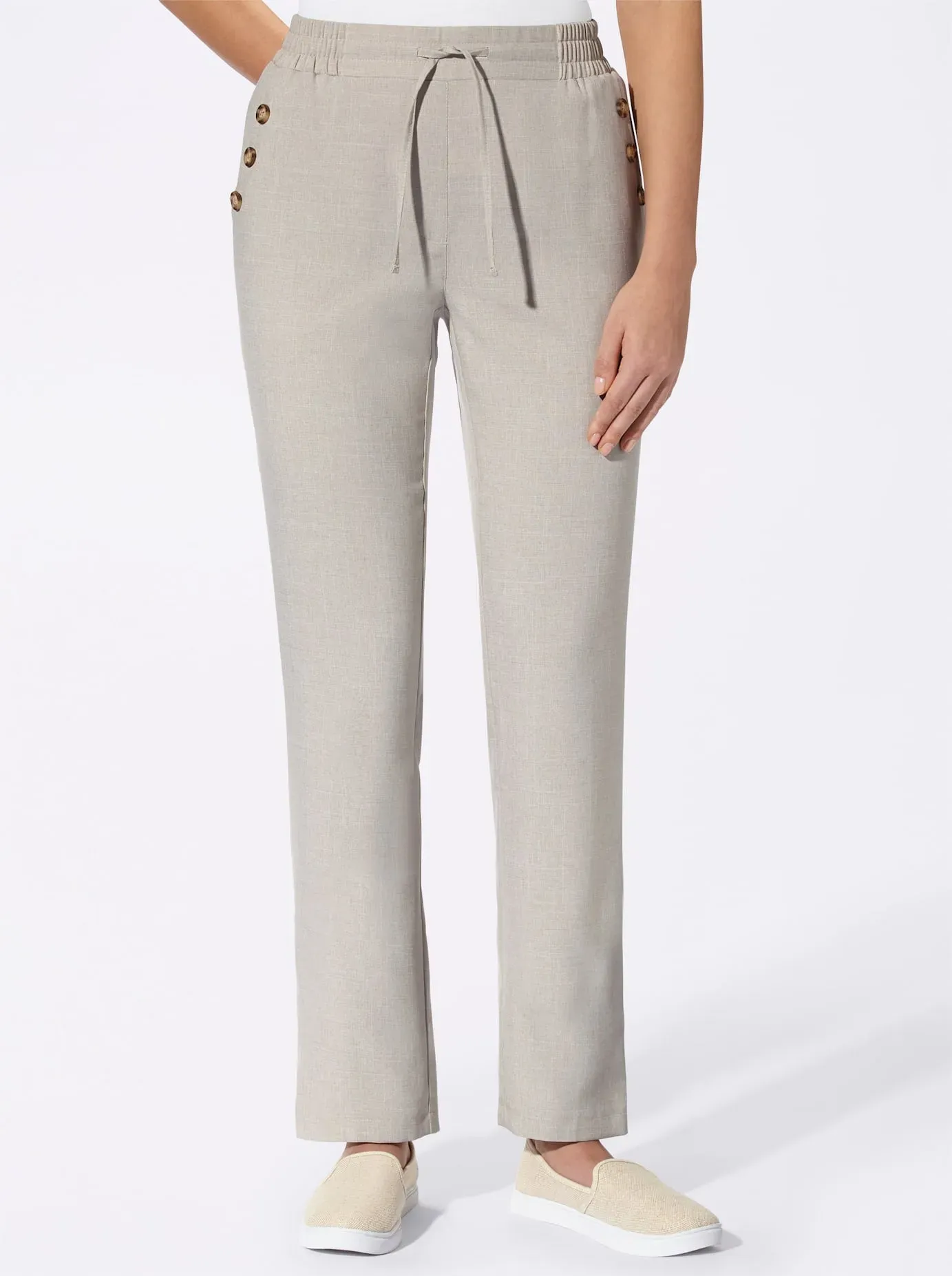 Leinenhose CLASSIC BASICS, Damen, Gr. 56, Normalgrößen, beige, 100% Polyester, meliert, unifarben, lang, Hosen