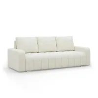 Mebligo - Sofa mit Schlaffunktion und Bettkasten 227 cm Breit Abrielle, 3 Sitzer Sofa, Schlafsofa mit Bonell Federkern, Ausziehbares Couch, Schlafcouch Wohnzimmer - Cremefarben