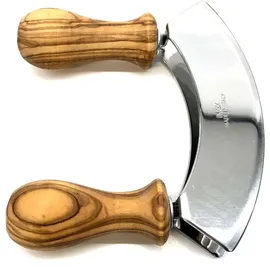Olivenholz-erleben Wiegemesser DESIGN mit gedrechselten Griffen aus Olivenholz Doppelklinge aus Edelstahl 0 cm