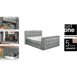 Set One by Musterring Boxspringbett "Richmond", lila (aubergine), B:203cm L:243cm, SET ONE BY MUSTERRING, Komplettbetten, Boxspringbett, versenkbarer TV- Halterung mit Fernbedienung