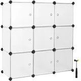 Songmics Regalsystem, Schuhregal, Set aus 9 Würfeln, Kleiderschrank aus Kunststoff, mit Türen, Steckregal, Aufbewahrung von Kleidung, Schuhen und Büchern, einfache Montage, weiß