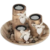 Relaxdays Teelichthalter Set Dekoschale Holz Braun