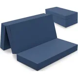 Klappmatratze 3-teilig, Gästematratze mit extra dicken Schaumstoff, ELONEO, 15 cm hoch, waschbarer Bezug, geeignet für Hausstauballergiker, schadstoffgeprüft blau