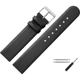 MARBURGER Uhrenarmband 20mm Leder Schwarz Silber - Montage Set 7612010000120