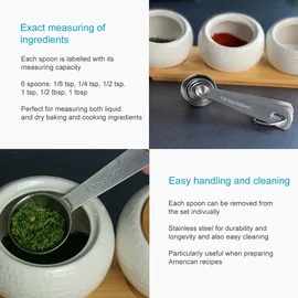 Intirilife 6-teiliges Messlöffel Set aus Edelstahl in Silber - 1 Esslöffel - 1/8 Teelöffel