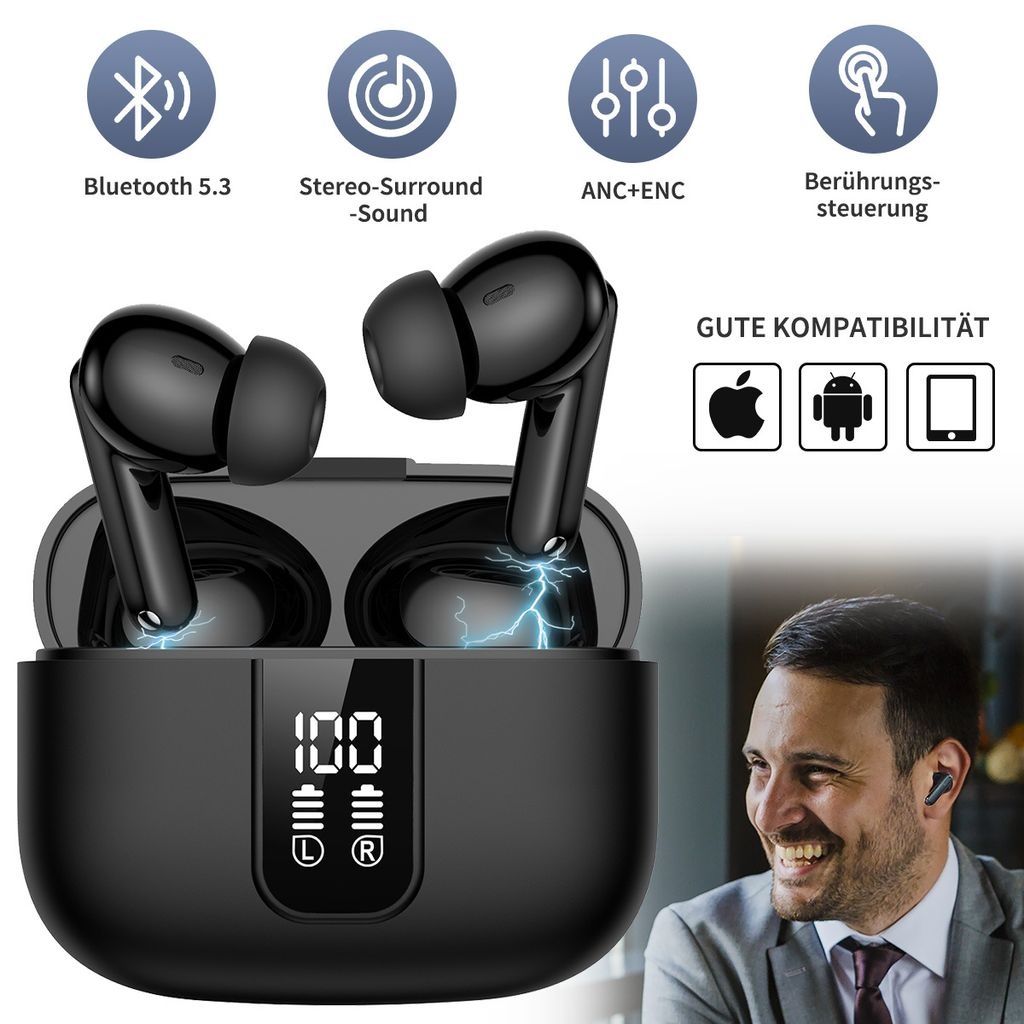 7MAGIC Bluetooth Kopfhörer, Kopfhörer Kabellos Bluetooth 5.3 Sport In Ear Kopfhörer mit 4 Mikrofon, 40 std Spielzeit, LED-Anzeige, ENC Lärmredu...