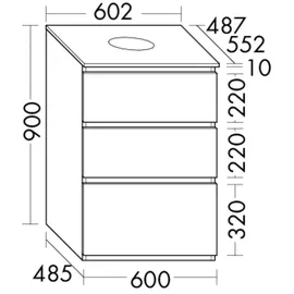 Burgbad Lin20 Waschtischunterschrank inklusive Konsolenplatte, 3 Auszüge, 602x487x900mm, WWYJ060F5395, Farbe: Eisblau Matt / Rückwand Anthrazitgrau