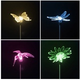 InnoCOM 4er Set LED Solar Gartenstecker - Solarstecker mit Farbwechsel (Schmetterling, Libelle, Blume, Kolibri) Solarleuchte Dekoleuchte Solar-Figur