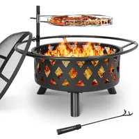 Feuerschale mit Drehbarem Grillrost, Feuerschale Groß, Feuerschalen für den Garten mit Funkenschutz, Ø 76 cm Feuerkorb mit Schürhaken, BBQ Feuerstelle Outdoor, Multifunktional Fire Pit