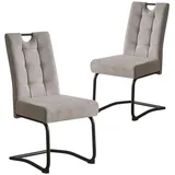 B&D home B&D home® Esszimmerstühle Sofia 2er Set – Freischwinger Schwingstuhl, gepolsterte Sitzschale mit Griff, Webstoff Grau, Metallkufe schwarz, Retro-Industrial Design für Esszimmer, Küche & Büro