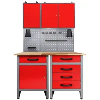 Ondis24 Werkstatt rot 120cm Werkbank Metall 2x Werkzeugschrank Lochwandhaken