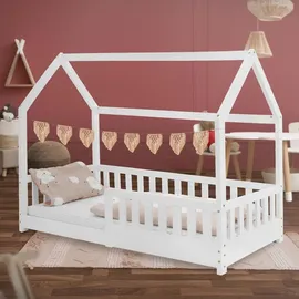 ML-Design Hausbett mit Rausfallschutz 80 x 160 cm Kiefer massiv weiß