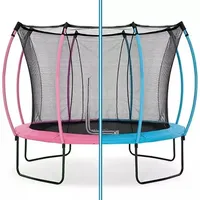 Plum: Zweifarbiges Premium-Trampolin mit Netz und Federabdeckung – Blau-Rosa, 305 cm