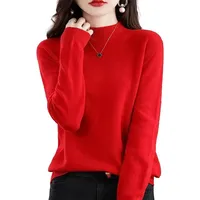 ADovz 100 % Kaschmir, langärmelig, Rundhalsausschnitt, weich, warm, Strickpullover, Kaschmirpullover für Damen, rot, L - L