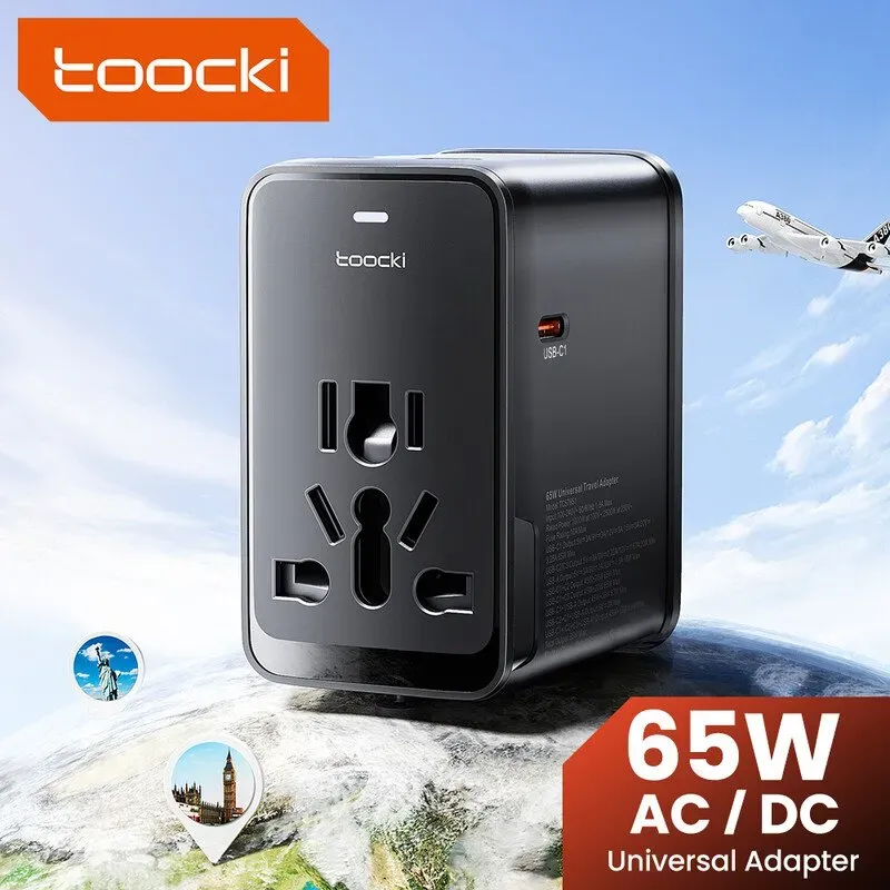toocki Universal-Reiseadapter 65W PD-Schnellladegerät – Internationaler Netzadapter mit 1 USB-A- & 3 USB-C-Anschlüssen – Steckeradapter für EU, Großbritannien, USA, Australien