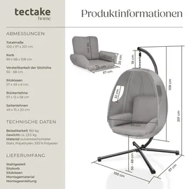 Tectake tectake® Hängesessel, mit Gestell und Kissen 160kg
