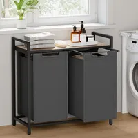 VASAGLE Wäschekorb 2 Fächer, mit Ablage, Wäschebox, Wäschesack aus Oxford-Gewebe ausziehbar abnehmbar, 2 x 46 L - Grau/Braun