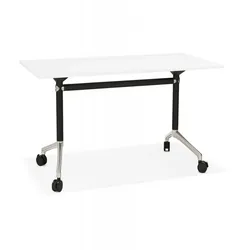 Klappschreibtisch FLEXO Weiß Holz Metall | Mobiler Schreibtisch mit Rollen | Modernes Arbeitsplatz System | 140x70x73 cm | Kadima Design