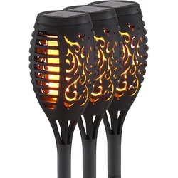Solarlampen für Außen Gartendeko Fackeln Gartenfackel, LED Feuereffekt IP44 Erdspieß, LED warmweiß, Höhe 59,5 cm, 3er Set