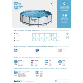 BESTWAY Steel Pro Max Frame Pool Set 427 x 107 cm lichtgrau inkl. Filterpumpe + Zubehör