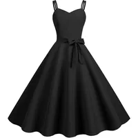 Damen 50er Jahre Vintage Kleid Spaghettiträger Rockabilly Midikleid Swing Prinzessin Teeparty A Linie Audrey Hepburn 50er 60er Jahre Party Tanzkleid mit Gürtel Schwarz Xs - XS