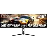Z-Edge 49 Zoll Curved Gaming Monitor 144Hz DQHD 5120x1440 1ms MPRT, 32:9 Ultrawide Curved IPS Bildschirm, 10Bit, 1,07 Milliarden Farben, KVM, PIP/PBP, Höhenverstellbar, USB-C (65W), HDMI & DisplayPort