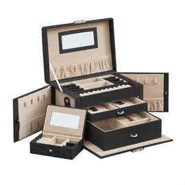 Songmics Schmuckkästchen schwarz, beige 26,0 x 18,0 x 17,0 cm, 1 St.