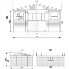 TIMBELA Gartenhaus 4,93 x 4,93 m Beige