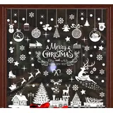 AFXXE 104 Stk Fensterbilder Weihnachten Selbstklebend Groß, Fensterdeko Weihnachten weiß, Weihnachtsfensterbilder Wiederverwendbar, Schneeflocken Fenster Fenstersticker Weihnachten für Shop Winter