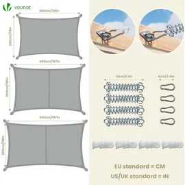 VOUNOT VOUNOT® Sonnensegel Rechteckig mit Befestigung Set, 3x2m, Grau