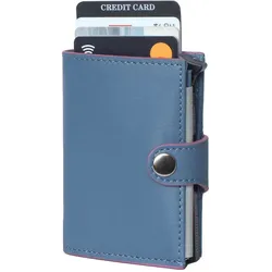 Mini Geldbörse MARGELISCH "noonyu single col.edge", blau (sky blau, mauve), Leder, casual, Kleinlederwaren, Farbkanten