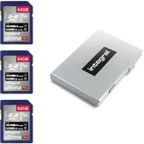 Integral 64 GB 3-Pack SD-Karte 4K Ultra-HD-Video High Speed SDXC V30 UHS-I U3 Class 10 Speicherkarte bis zu 100 MB/s, Farbe kann variieren