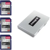 Integral 64 GB 3-Pack SD-Karte 4K Ultra-HD-Video High Speed SDXC V30 UHS-I U3 Class 10 Speicherkarte bis zu 100 MB/s, Farbe kann variieren