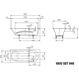 Kaldewei Vaio Set Einbau-Badewanne 180 x 80 cm (234634013001)
