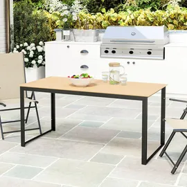 Outsunny Gartentisch für 6 Personen 160 x 80 cm Wetterfest Balkontisch mit Holzoptik Lamellendesign, Buffettisch Metall, 80x75x160 Gartenmöbel, Gartentische, Gartentische