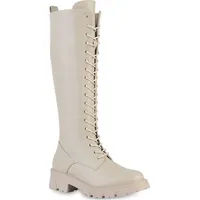 VAN HILL Damen Schnürstiefel Blockabsatz Plateau Vorne Trendy Schuhe